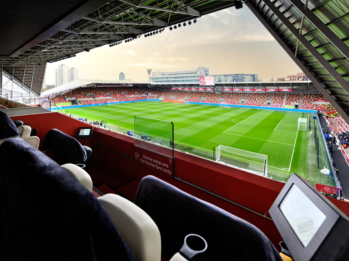 Pitch view from a hospitality box at the Gtech Community Stadium